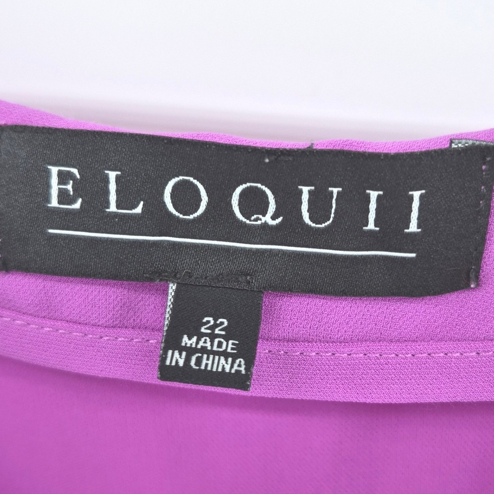 Eloquii Purple V-Neck Pleated High-Low Blouse Plus Size 22 Sleeveless Chiffon - Picture 6 of 10